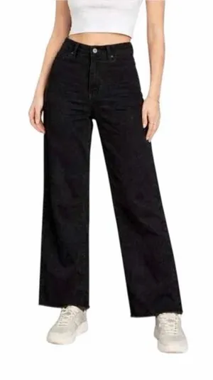 OAT NEW YORK Black Wide Leg Raw Hem Jeans High Rise Women Size 4 27 Grunge Retro thumbnail 1