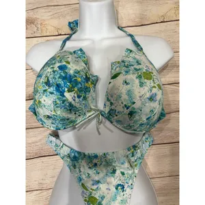 Victoria's Secret BOMBSHELL Push Up SWIM SET floral blue Bikini 38D/Large thumbnail 2