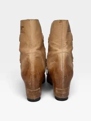 Sorel Joan of Arctic Wedge Distressed Light Brown Leather Ankle Boots SZ 6.5 thumbnail 6