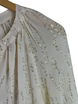 Lilly Pulitzer Coconut White Silk Gold Metallic Matilda Top Flounce M thumbnail 4
