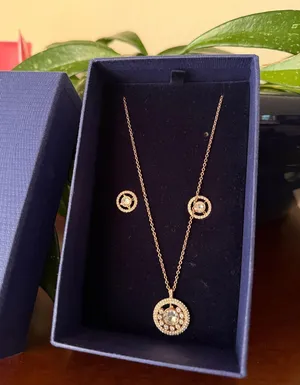 Swarovski Rose Gold Necklace and Earring Set thumbnail 1