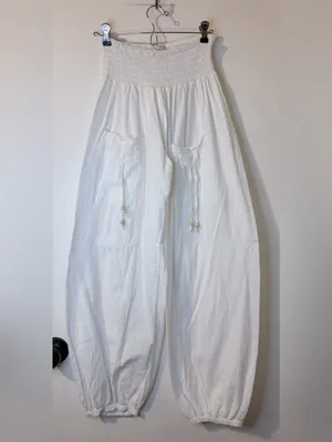 Blanco by Nature White Harem Balloon Pants L Smocked Boho Peru thumbnail 5