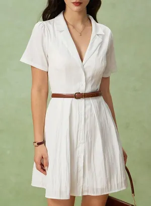 Rihoas White Puffed Sleeve Button Mini Dress Size M thumbnail 5