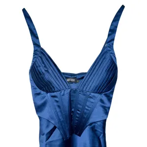 NWT Babyboo Shae Navy Blue Satin Corset Lace Up Back Maxi Dress Womens Size XS thumbnail 8