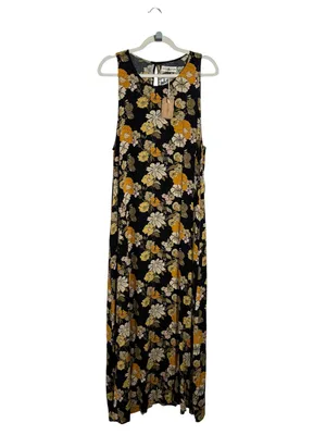 Natural Life Floral‎ Maxi Dress Black Yellow Sleeveless Pockets L/XL thumbnail 10