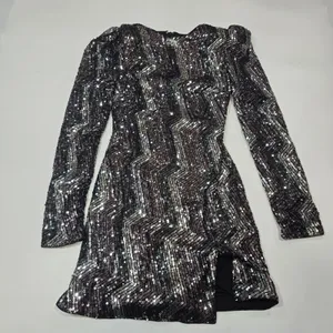 Michael Costello Leanne Mini Dress in Metallic Silver XS thumbnail 3