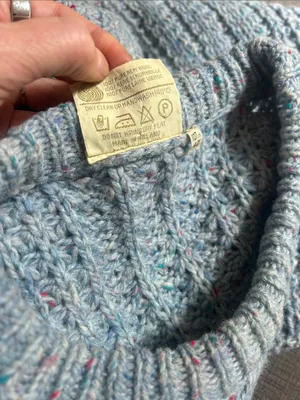 Gaeltarra Blue fisherman cable knit wool sweater hand loomed Ireland Size 42 thumbnail 11