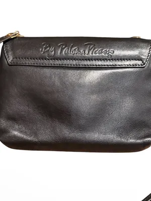 Vintage Paloma Picasso Black Leather Crossbody Bag with Gold Logo X Accent EUC thumbnail 3