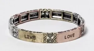Live Laugh Love Tri-Tone Mixed Metal Panel Stretch Bracelet thumbnail 1