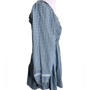 American Eagle Plaid Mini Dress Smocked Long Sleeve Square Neck Gingham Babydoll thumbnail 7