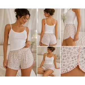 Victoria's Secret Sleep Shorts Womens M Pink Animal Print Pom Trim Lounge Cotton thumbnail 2