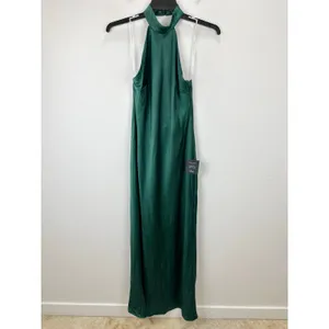 Lulus Love in Your Life Emerald Green Satin Halter Maxi Dress Formal Large NWT thumbnail 5