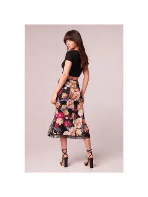 Band of the Free NWT Women's Lilou Black Floral Lace Slip Midi Skirt - M thumbnail 2