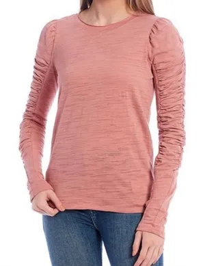 We the Free Natasha pink ruched puff sleeve long sleeve top small thumbnail 1