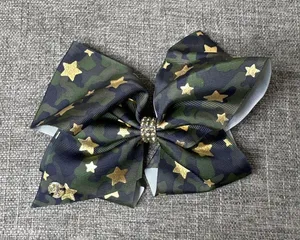 Camouflage Gold Stars Cheer Bow Hair Clip Accessory Wedding Party Prom Pageant thumbnail 1