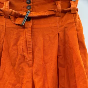 Eudon Choi Belted Wide Leg‎ Pants Bright Orange Linen Blend High Rise Women’s 2 thumbnail 11