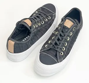 CONVERSE CTAS Lift OX Women’s Black Herringbone Lace Up Platform Sneakers Size 7 thumbnail 1