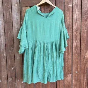 Umgee Bohemian Boho Green Embroidered Bell Sleeve Dress thumbnail 5