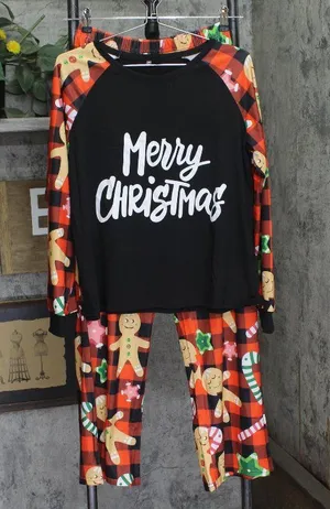 NWT cheibear Long Sleeve Merry Christmas Holiday Pajama Lounge Set Black / Red M thumbnail 1