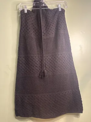 Old Navy Black Dress Womens L Black Halter Knit Midi Strapless Tassel Beach thumbnail 2