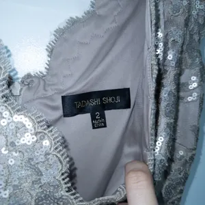 Tadashi Shoji Smoked Pearl Gray Paillette Sequin Lace Sheath Dress Size 2 thumbnail 4