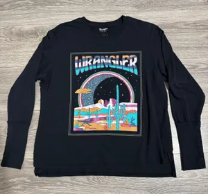 Wrangler‎ Retro Womens Sz S Long Sleeve Graphic T Shirt Desert Cactus Moon Scene thumbnail 1