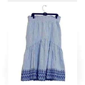Tuckernuck Cinzia Blue Stripe Eyelet Midi Skirt Medium NWT thumbnail 3