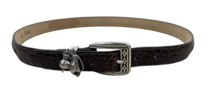 Y2K Brighton Brown Crocodile Embossed Leather Charm Belt M/L 32 Silver Buckle thumbnail 1