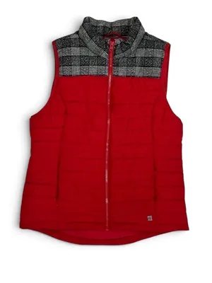 Ruff Hewn Red Quilted Puffer Vest with Black Plaid Fleece Trim Size Small thumbnail 3