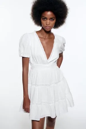 Zara white lace crochet mini dress white shirt sleeve summer sundress thumbnail 3