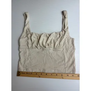 Wilfred Free‎ Ruched Cropped Tank Top Beige Sleeveless Casual Basic Cute thumbnail 2