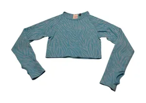 AYBL Animal Seamless Long Sleeve Crop Top‎ Blue Zebra Print Thumbholes Small thumbnail 1