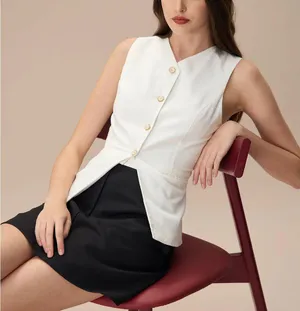Rihoas White Single-breasted Cotton Vest thumbnail 3