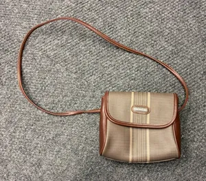 Vintage Esprit Striped Canvas Crossbody Bag Brown Tan Small Messenger thumbnail 1