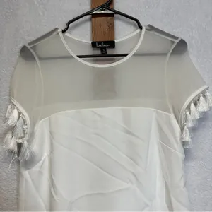 Lulus‎ Iced Latte White Short Sleeve Tassel Shift Dress Size S thumbnail 4