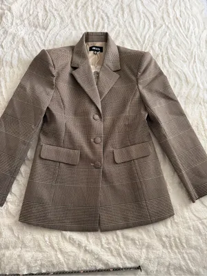 SER.O.YA Brown Plaid Blazer L Tailored Glen Check Quiet Luxury Jacket thumbnail 5