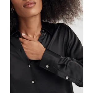 Madewell Women's Darted Button Up Black Satin Long Sleeve Shirt Size 6 thumbnail 4