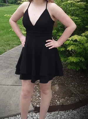 Honey + Rosie Skater Black Lace-Back Mini Dress Size XS thumbnail 1