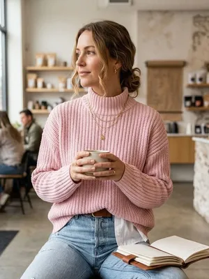 Alex Mill Womens Sweater Med Pink Merino Wool Cashmere Mock Neck Chunky thumbnail 1