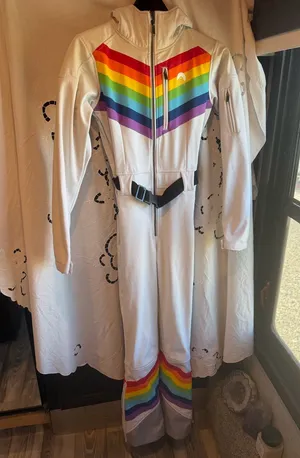 OOSC Rainbow Road Ski Suit S Rainbow One Piece Snowboard Retro Snow / ski thumbnail 1