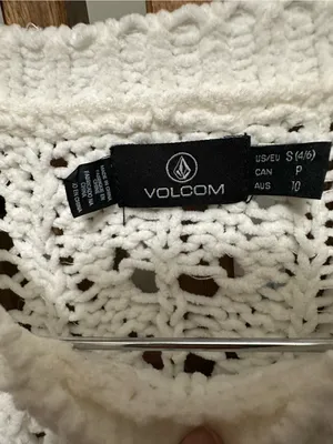 Volcom Cream Open Knit Crochet Pullover Sweater Small Beachy Coastal thumbnail 2