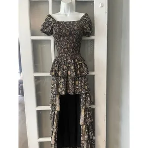 Muche et Muchette Black Gold Floral Smocked High-Low Tiered Ruffle Maxi Dress‎ thumbnail 7
