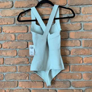Abercrombie Fitch Womens XS Pale Green‎ Cross Back Knit Bodysuit NWT thumbnail 4