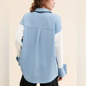 4th + Reckless Taryn Color Block Long Sleeve Button Down Shirt Blue White Medium thumbnail 2