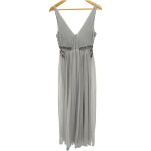 BHLDN Isabel Gray Embellished Tulle Maxi Dress 2 3D Floral Sequin Gown Wedding thumbnail 6