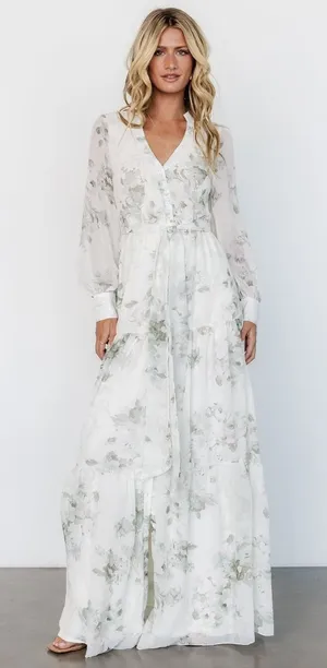 Baltic Born NWOT Lizette Floral Maxi Dress‎ White Dage Print Long Sleeve XS thumbnail 1