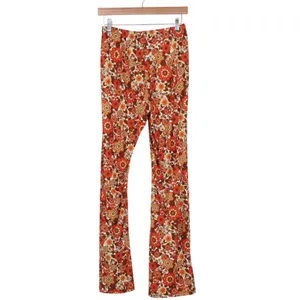 SHEIN Womens Retro Floral Flare Pants Orange Brown 70s Style Size M thumbnail 4