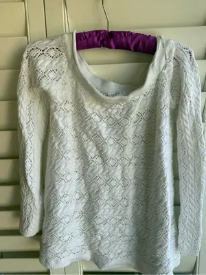 Off-Shoulder White Lace Knit Sweater sabo skirt sz 4 thumbnail 7