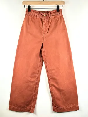 We The Free People Women Pants Brown Hi Rise Wide Leg Canvas Baggy Chino Size 24 thumbnail 1