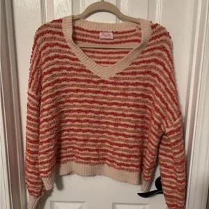 Pink Lily V-Neck Oversized Striped Sweater size XS thumbnail 1